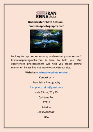 Underwater Photo Session | Franreinaphotography.com