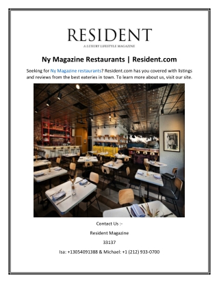 Ny Magazine Restaurants  Resident.com