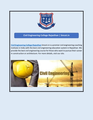 Civil Engineering College Rajasthan | Smcet.in