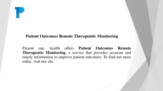 Patient Outcomes Remote Therapeutic Monitoring  Patientone.health