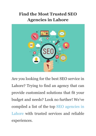 Find the Most Trusted SEO Agencies in Lahore