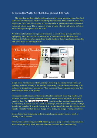 Do You Need the World's Best 5 Roll Refiner Machine - BBL Foods