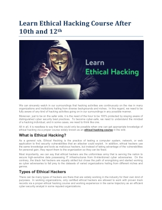 Learn Ethical Hacking Course After 10th and 12th