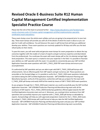 Oracle E-Business Suite R12 Human Capital Management Certified Implementation Sp