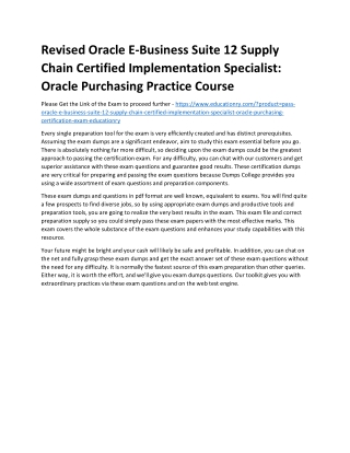 Oracle E-Business Suite 12 Supply Chain Certified Implementation Specialist