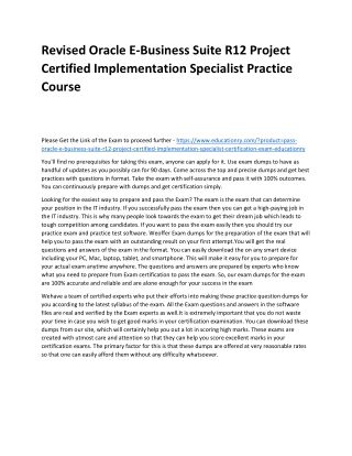 Oracle E-Business Suite R12 Project Certified Implementation Specialist