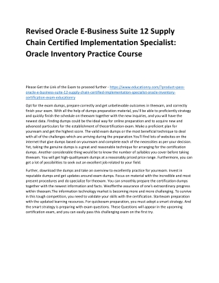 Oracle E-Business Suite 12 Supply Chain Certified Implementation Specialist