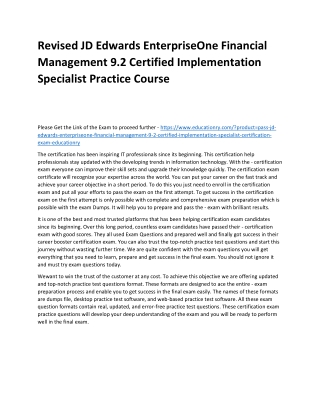 JD Edwards EnterpriseOne Financial Management 9.2 Certified Implementation Speci