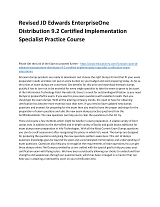 JD Edwards EnterpriseOne Distribution 9.2 Certified Implementation Specialist