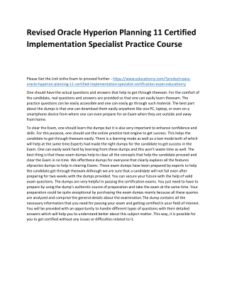 Oracle Hyperion Planning 11 Certified Implementation Specialist