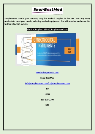Medical Supplies in USA
