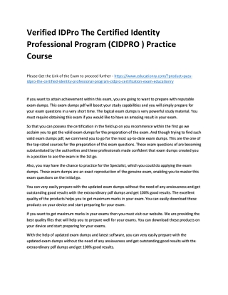 IDPro The Certified Identity Professional Program (CIDPRO )