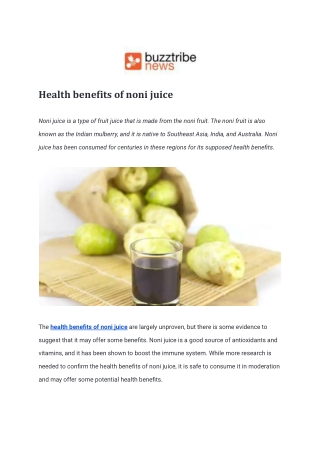 Health benefits of noni juice