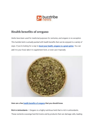 Health benefits of oregano
