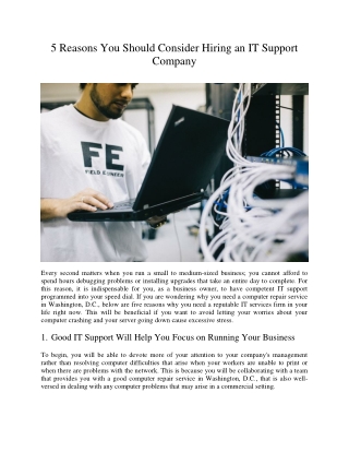 5 Reasons You Should Consider Hiring an IT Support Company