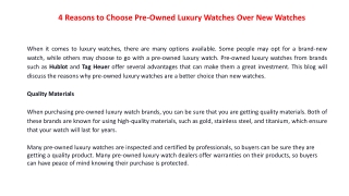 4 Reasons to Choose Pre-Owned Luxury Watches Over New Watches