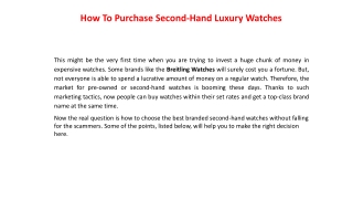 How To Purchase Second-Hand Luxury Watches