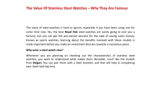 The Value Of Stainless Steel Watches – Why They Are Famous