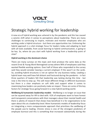 Strategic Hybrid Working for Leadership - Volt Consulting Group