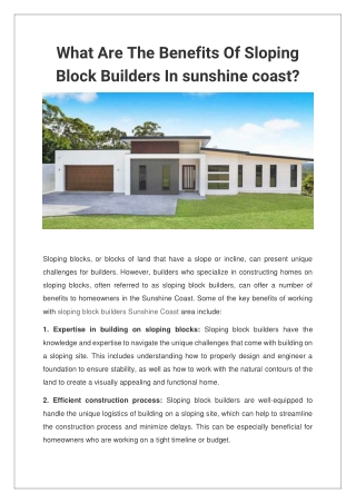 What Are The Benefits Of Sloping Block Builders In sunshine coast