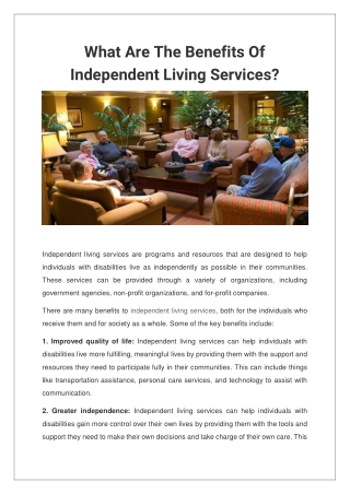 What Are The Benefits Of Independent Living Services