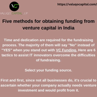 Five Methods for Obtaining Funding from Venture Capital in India