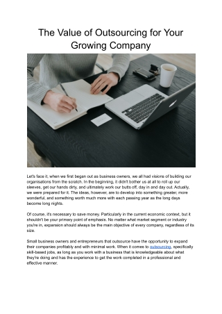 The Value of Outsourcing for Your Growing Company