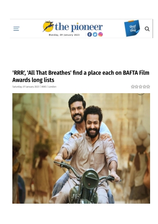 'RRR', 'All That Breathes' find a place each on BAFTA Film Awards long lists