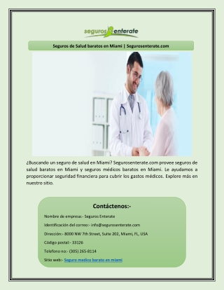 Seguros de Salud baratos en Miami | Segurosenterate.com