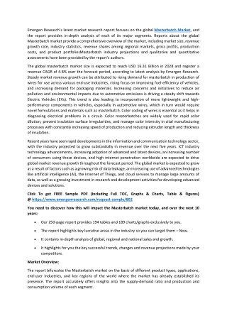 Masterbatch Market Revenue, Region, Country, and Segment Analysis 2028