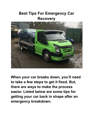 Best Tips For Emergency Car Recovery