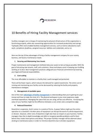 Benefits of Hiring Facility Management