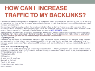 How Can I  Increase Traffic To My Backlinks