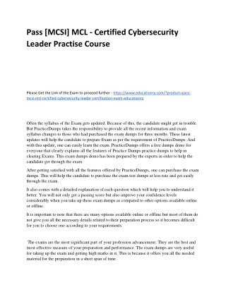 [MCSI] MCL - Certified Cybersecurity Leader