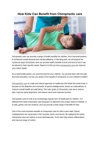 How Kids Can Benefit from Chiropractic care