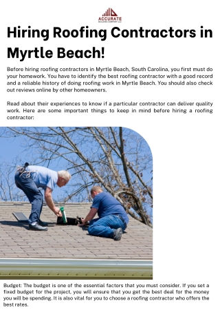 Things to Keep in Mind Before Hiring Roofing Contractors in Myrtle Beach!