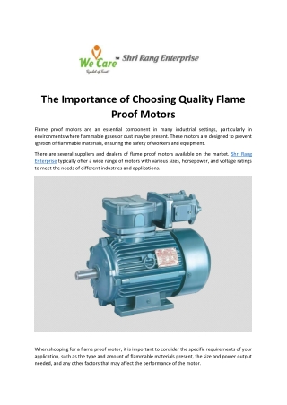 The Importance of Choosing Quality Flame Proof Motors