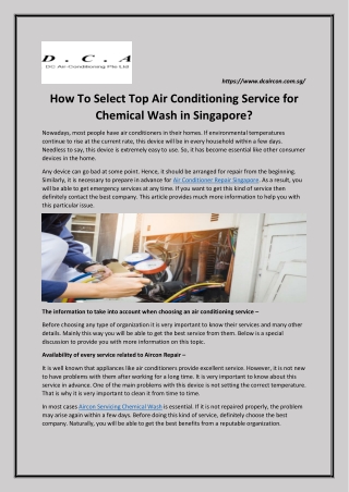 How To Select Top Air Conditioning Service for Chemical Wash in Singapore?