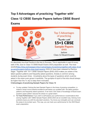 Top 5 Advantages of practicing ‘Together with’ Class 12 CBSE Sample Papers before CBSE Board Exams