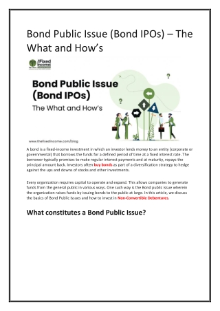 Bond Public Issue (Bond IPOs) – The What and How’s