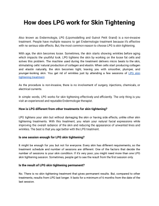 How does LPG work for Skin Tightening