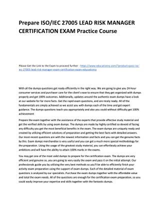 ISO/IEC 27005 LEAD RISK MANAGER CERTIFICATION EXAM