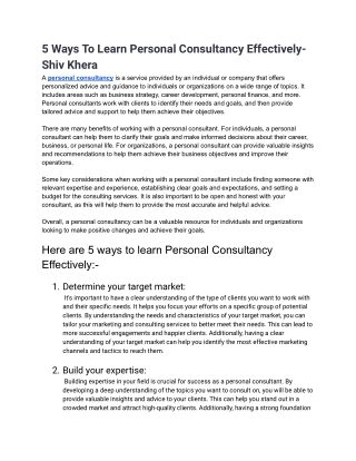 5 Ways To Learn Personal Consultancy Effectively- Shiv Khera
