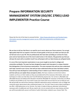 INFORMATION SECURITY MANAGEMENT SYSTEM (ISO/IEC 27001) LEAD IMPLEMENTER