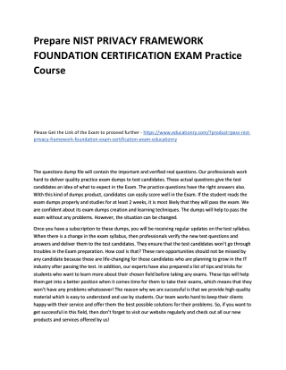 NIST PRIVACY FRAMEWORK FOUNDATION CERTIFICATION EXAM