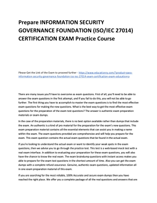 INFORMATION SECURITY GOVERNANCE FOUNDATION (ISO/IEC 27014) CERTIFICATION EXAM