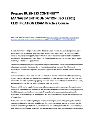 BUSINESS CONTINUITY MANAGEMENT FOUNDATION (ISO 22301) CERTIFICATION EXAM