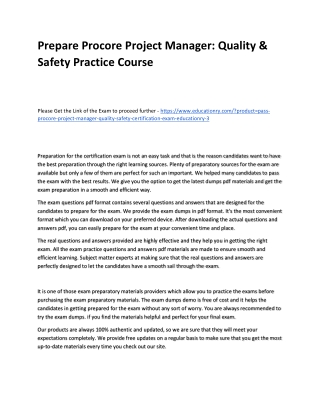 Procore Project Manager: Quality & Safety