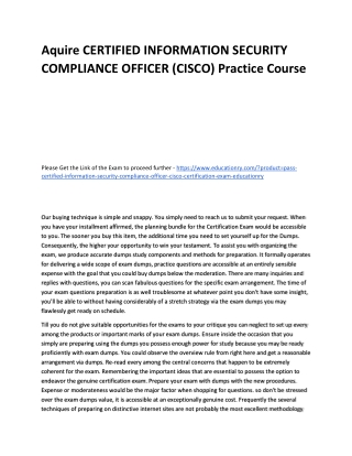 CERTIFIED INFORMATION SECURITY COMPLIANCE OFFICER (CISCO)