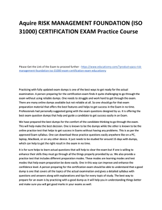 RISK MANAGEMENT FOUNDATION (ISO 31000) CERTIFICATION EXAM